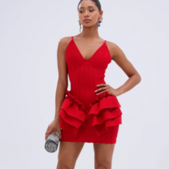 FELT CUTE RUFFLE BANDAGE MINI DRESS - M - Picture 1 of 4